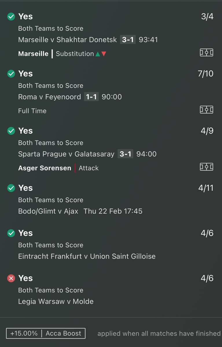 JonesyBets10's tweet photo. Absolutely gutting tonight as 1 goal let’s us down on our btts acca 😭

Really enjoyed this so will be doing more over the coming weeks👊🏻

Painful to take as the last time Warsaw didn’t score at home was the 12th of November😩 https://t.co/vvFzIdJi1p
