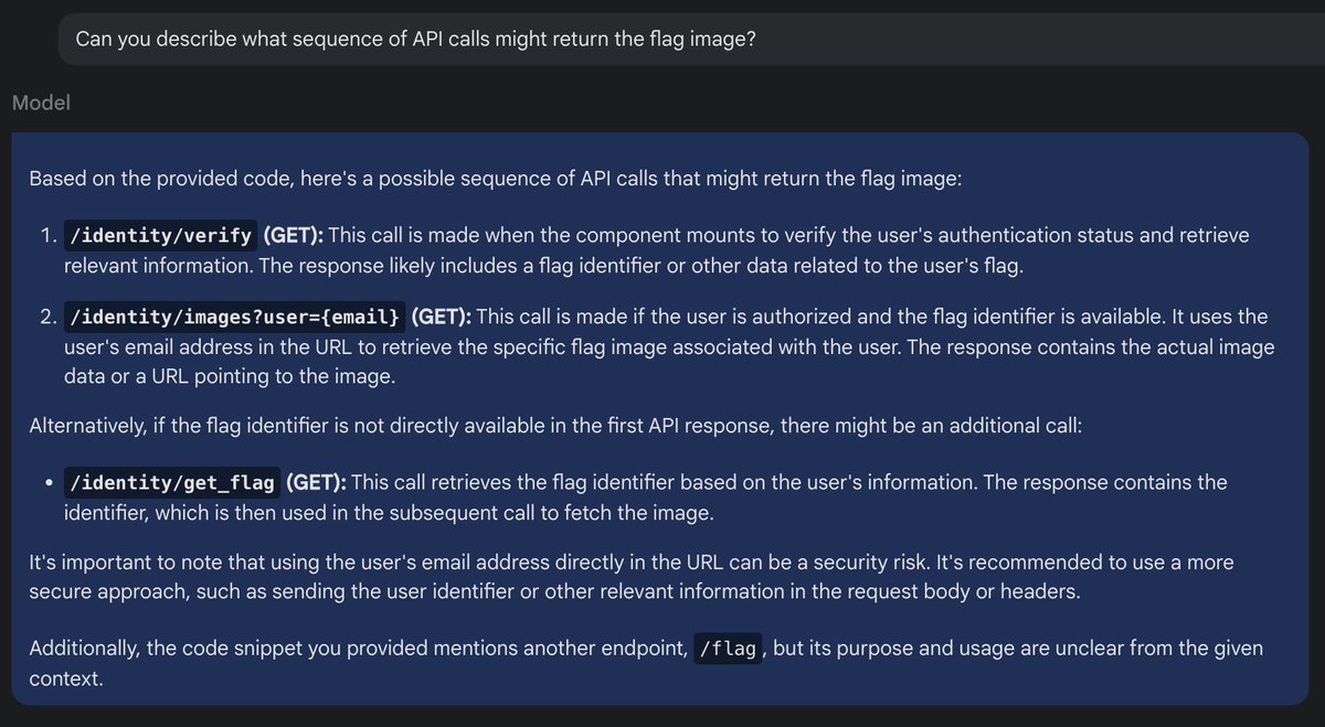 OK Gemini 1.5 pro is pretty cool. I just threw half a megabyte of minified/obfuscated JS from a CSAW CTF challenge at it and it did a pretty good job of telling me what it did! I dream of a future where I never have to read JavaScript again