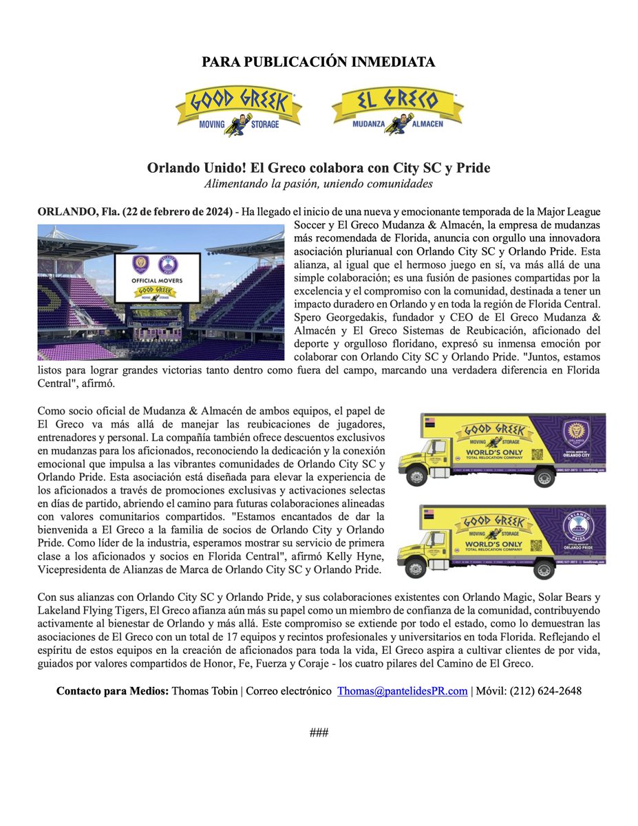 tvnooz's tweet photo. Orlando Unido! El Greco colabora con City SC y Pride @OrlandoCitySC @ORLPride @GoodGreekMoving @TUDNUSA @TUDNMEX #futbol #MLS #ocsc #orlandopride #Orlando #orlandocitysc @NWSL @UnivisionOrl @Telemundo31 @El_Sentinel @SandyMujerDeHoy https://t.co/28SOR8cmjG