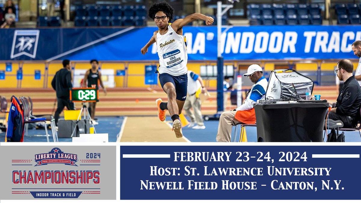 LLAthletics's tweet photo. DAY 1️⃣ — 2024 Liberty League Indoor Track &amp; Field Championships

📆: Fri. Feb 23 &amp; Sat. Feb 24
⏰: 11:30 AM
📍: Canton, N.Y.
📈: https://t.co/y4g0DK17Kk
📺: https://t.co/xkDfOWRXrq

#LLTrackField 🏃‍♀️🏃‍♂️ https://t.co/CWDpdhIhPf