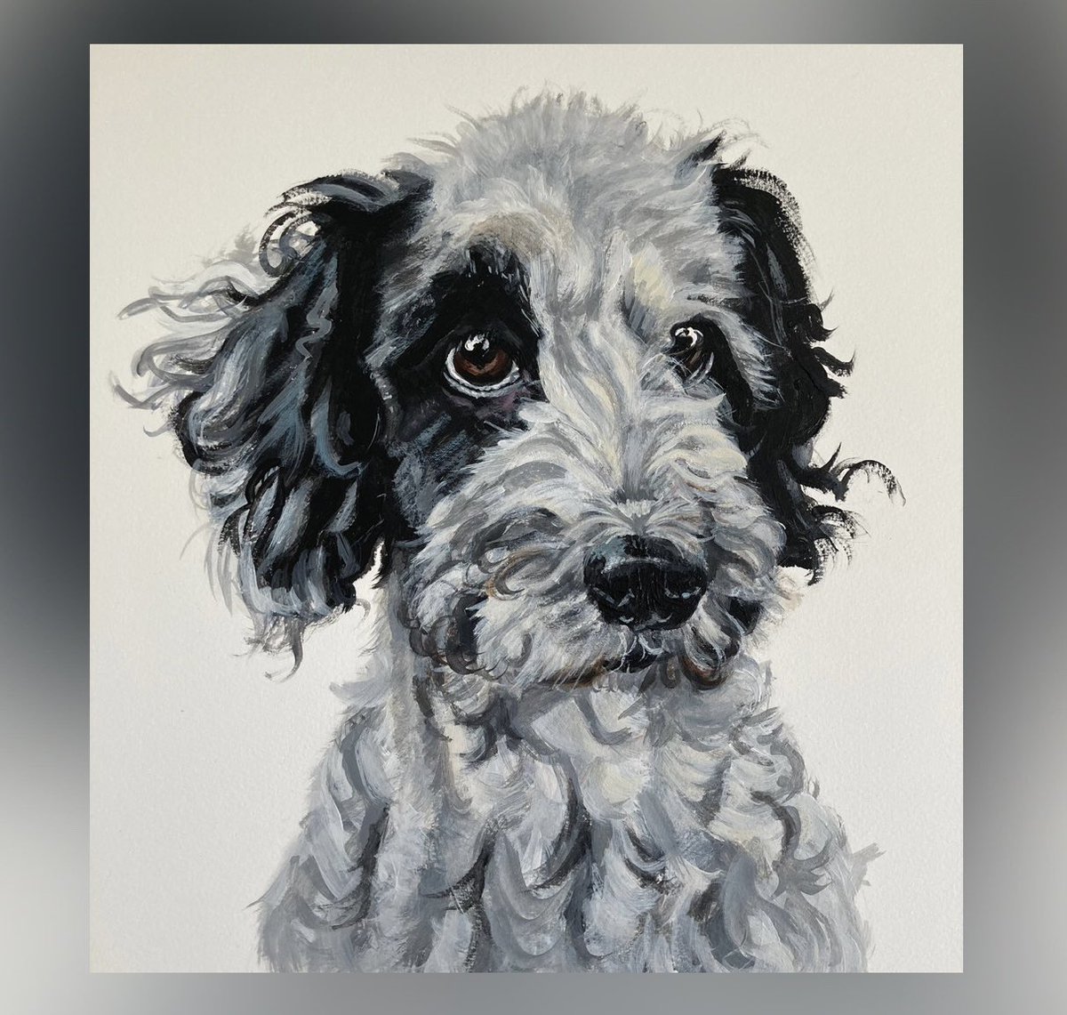 fayehatcher's tweet image. **New commission**
Did I mention my bespoke pet portraits make excellent surprise birthday presents?! 🎁 
This painting of Winnie made its way up to Shropshire in the post earlier this month, to surprise my client’s friend and neighbour on her birthday! 🐶
