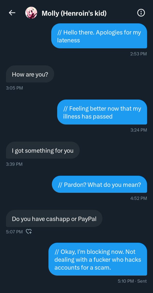 Pragmatic_Moth's tweet photo. // I hate doing this, but it's serious when an rper gets hacked. @HenroinS messaged me &amp; it lead to the Chashapp or PayPal question. Which I'm aware seems to occur with people who's accounts are hacked.

So, beware. https://t.co/awVnH4AND1
