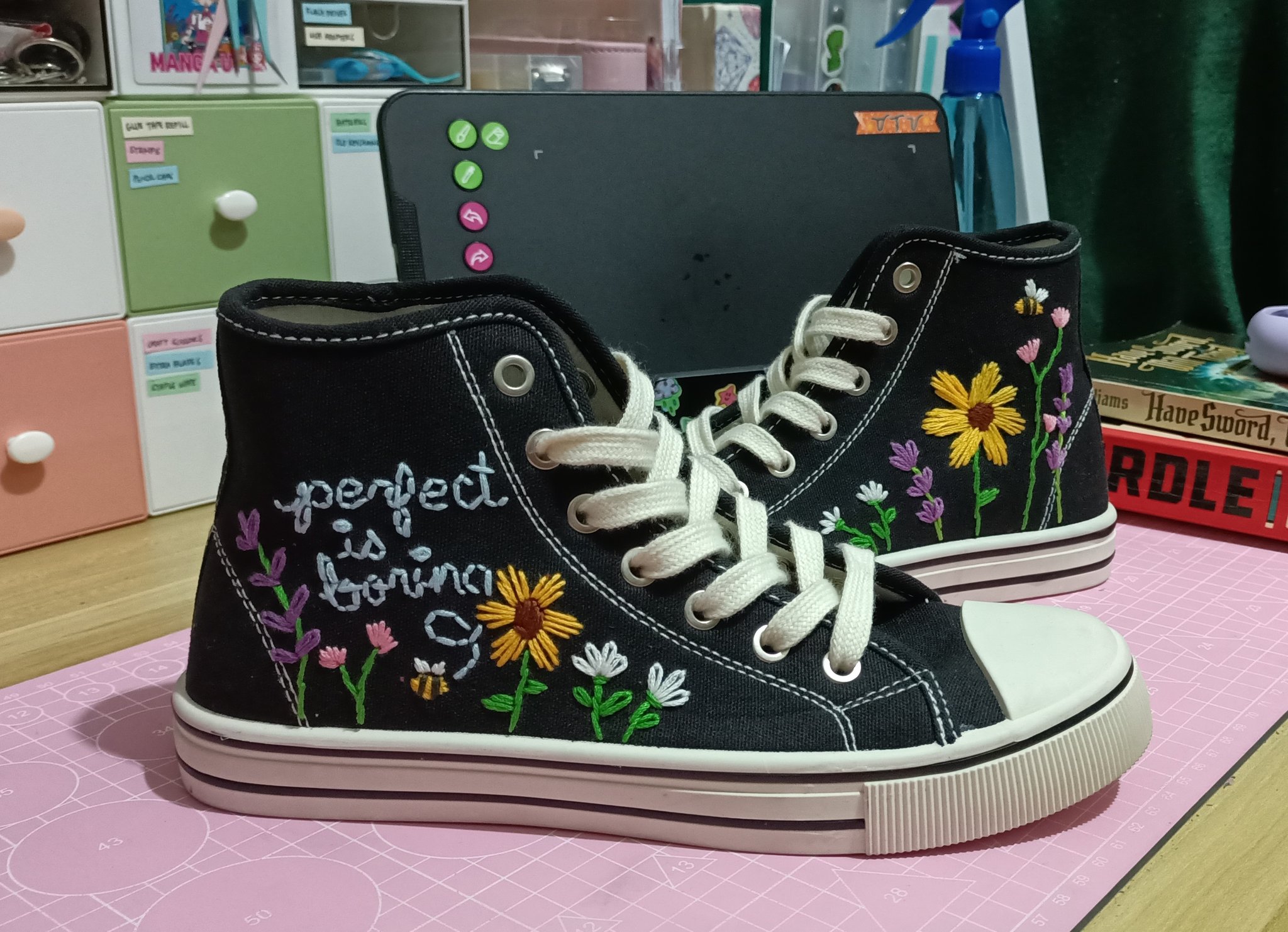 ali october ko fi run on X so u guys remember that pair of cheap canvas shoes I got last year that I decided to embroider on i think i posted the