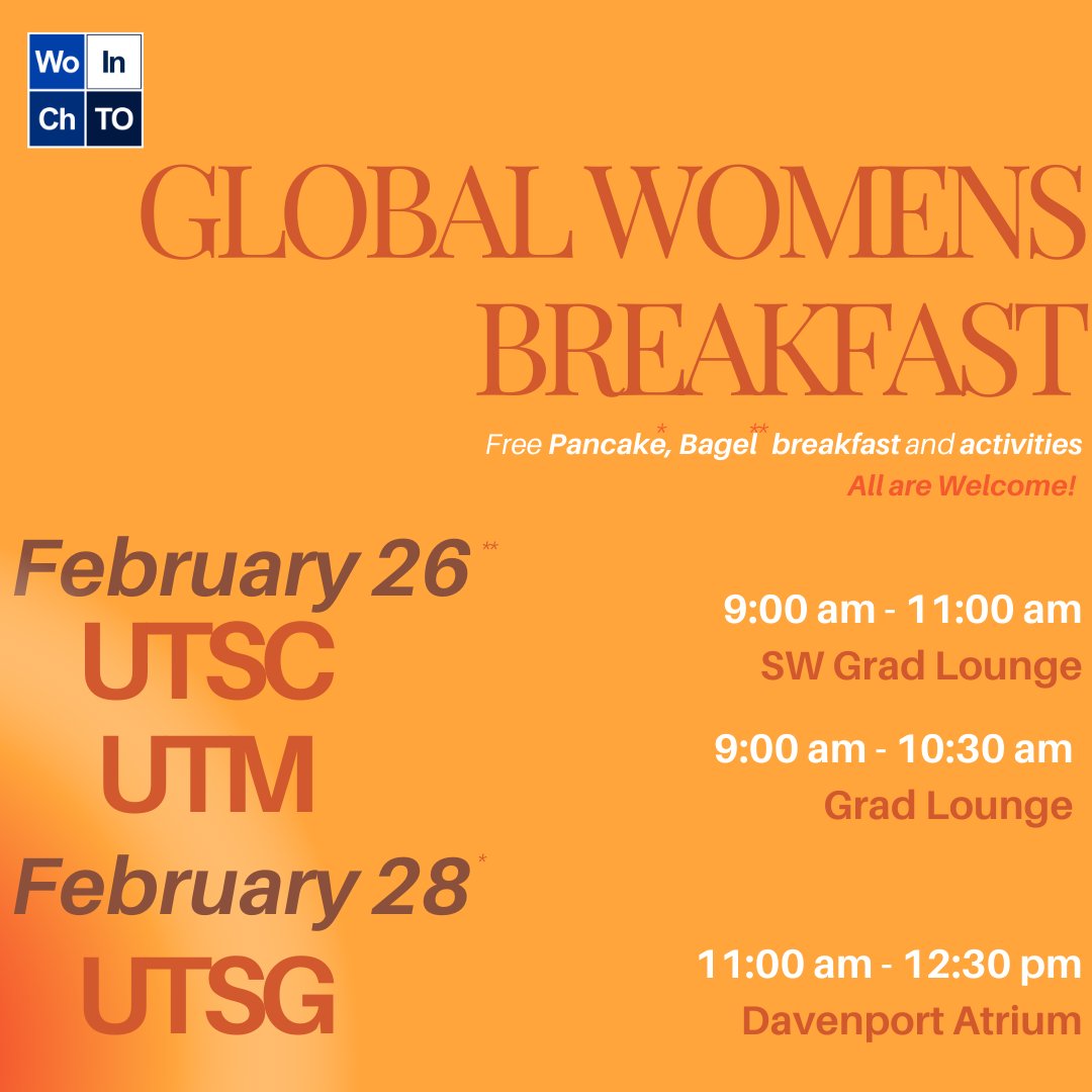 WICTO is excited to celebrate #GWB2024 on February 26 & 28th with a breakfast and activity for all 3 campuses! This year's focus is on 'Catalyzing Diversity in Science'. Looking forward to engaging in meaningful conversations and time spent connecting with folks! All are welcome!