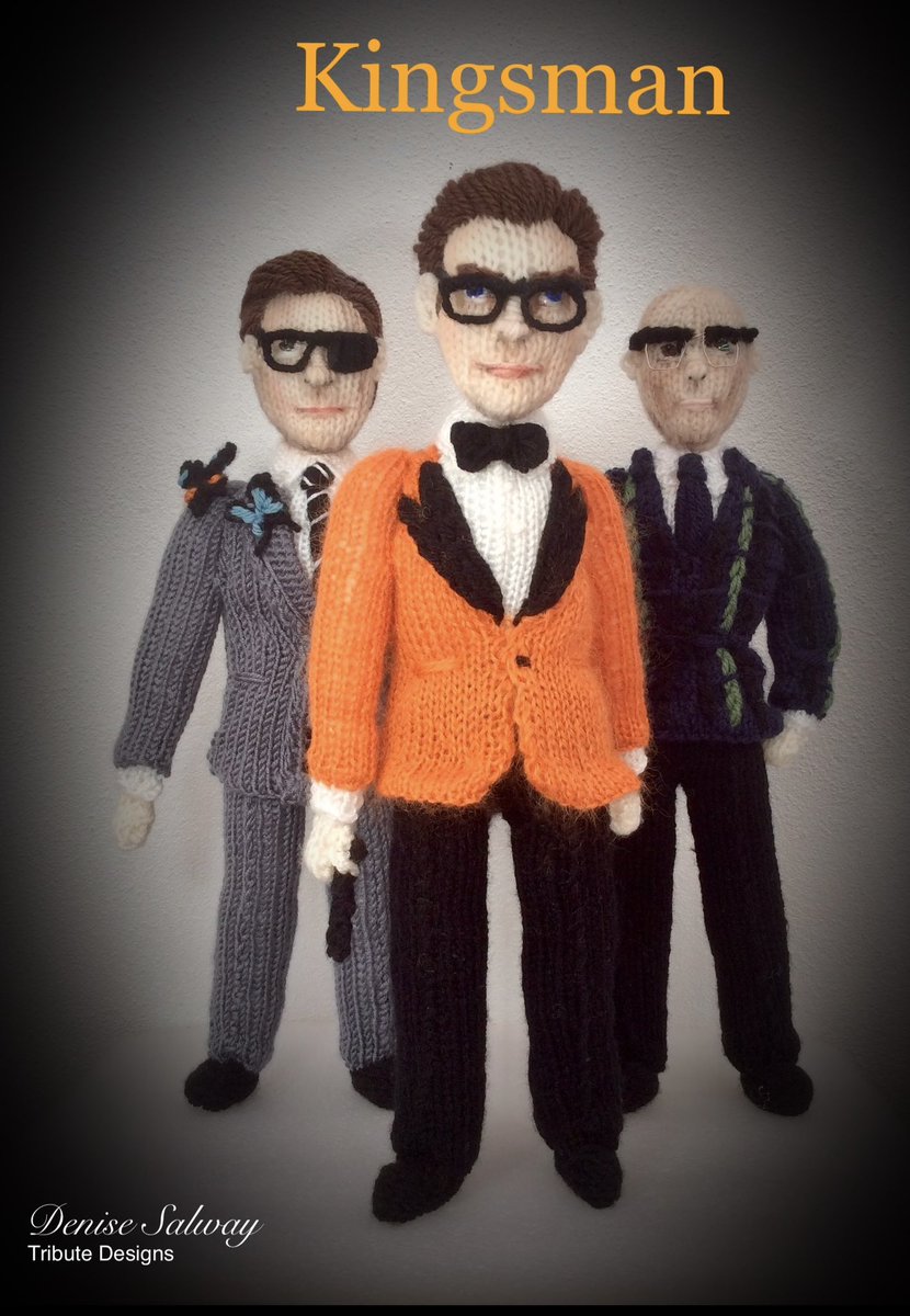 Revisit……#knitted tribute #kingsman #film #actors #Colinfirth #TaronEgerton #MarkStrong #knittedCelebs #icons #knitteddolls #handmade #Denisesalway #welshknitter #designs #fibreart