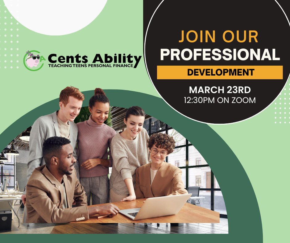 Professional Development for Volunteer’s Teaching Financial Literacy to Teenagers!

Cents Ability is hosting it’s 1st ever professional development seminar. Retired educator and Cents Ability volunteer Marie Maher will be giving tips &amp; tricks for better classroom management!