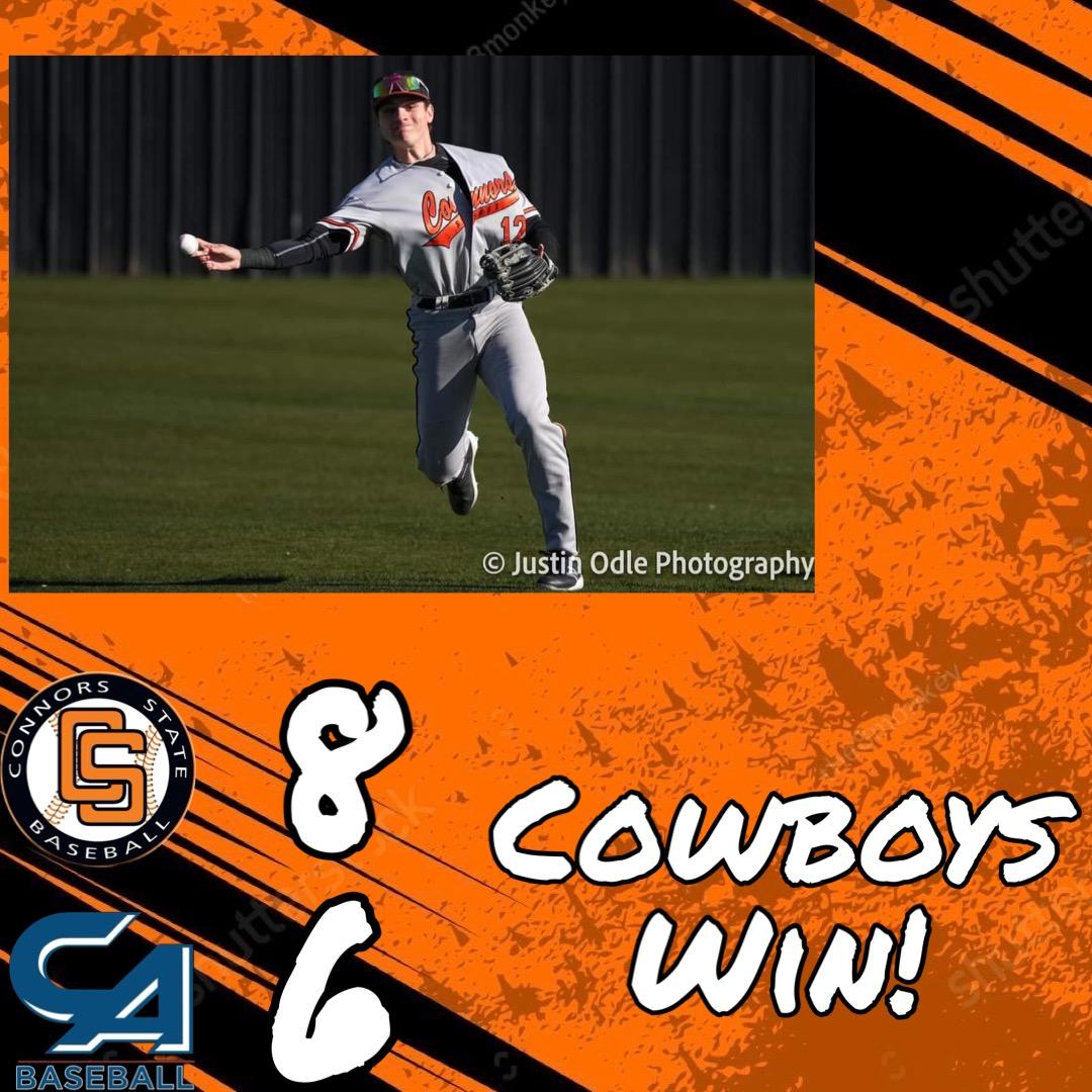 Cowboys win on the road to run their record to 15-0

Cowboys 8
Carl Albert College 6
#OrangeNation <a href="/OKJUCOBSB/">JUCO Baseball Oklahoma</a> <a href="/SoonerStateBSBL/">Sooner State Baseball Report</a> <a href="/connorsstate/">Connors State College</a> <a href="/NJCAABaseball/">NJCAA Baseball</a>