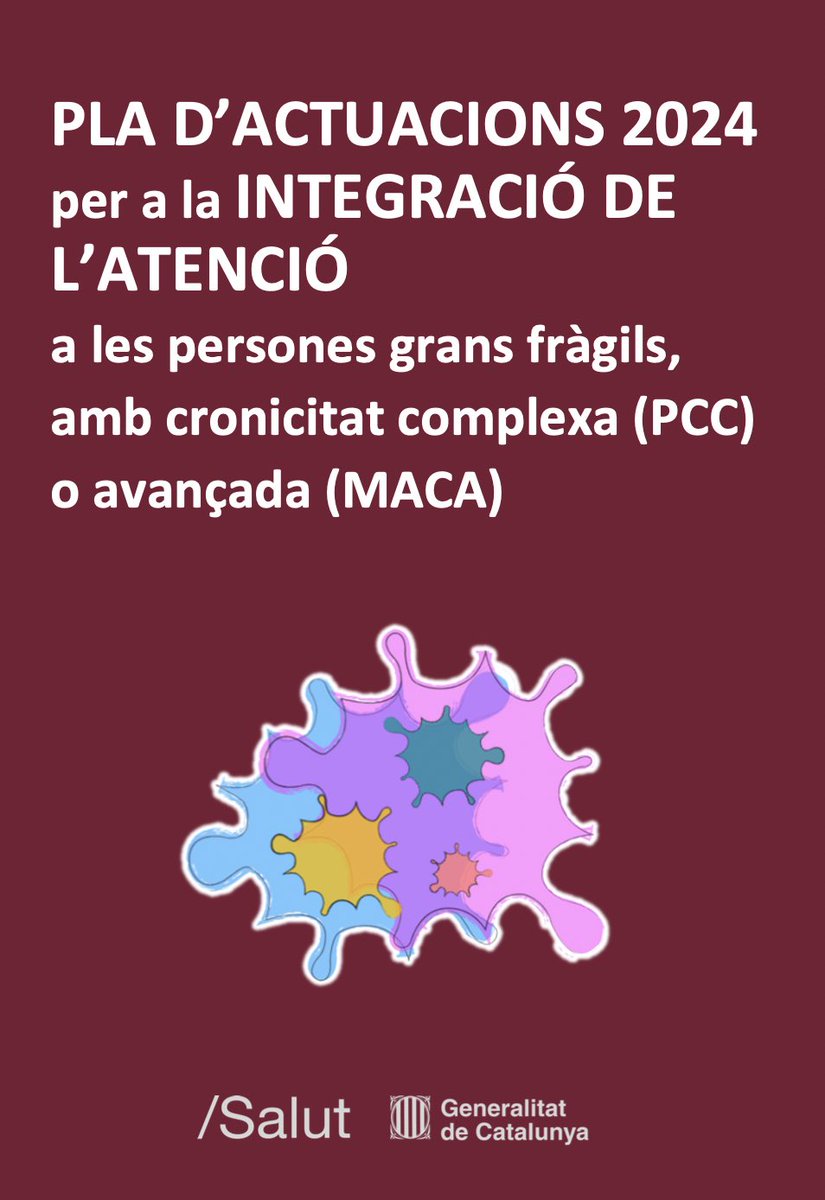 Publicat el “PLA D’ACTUACIONS 2024 PER A LA INTEGRACIÓ DE L’ATENCIÓ A LES PERSONES GRANS FRÀGILS, AMB CRONICITAT COMPLEXA (PCC) O AVANÇADA (MACA)”, orientat a harmonitzar la resposta assitencial entre tots els equips i dispositius del sistema de salut. salutweb.gencat.cat/ca/detalls/Not…