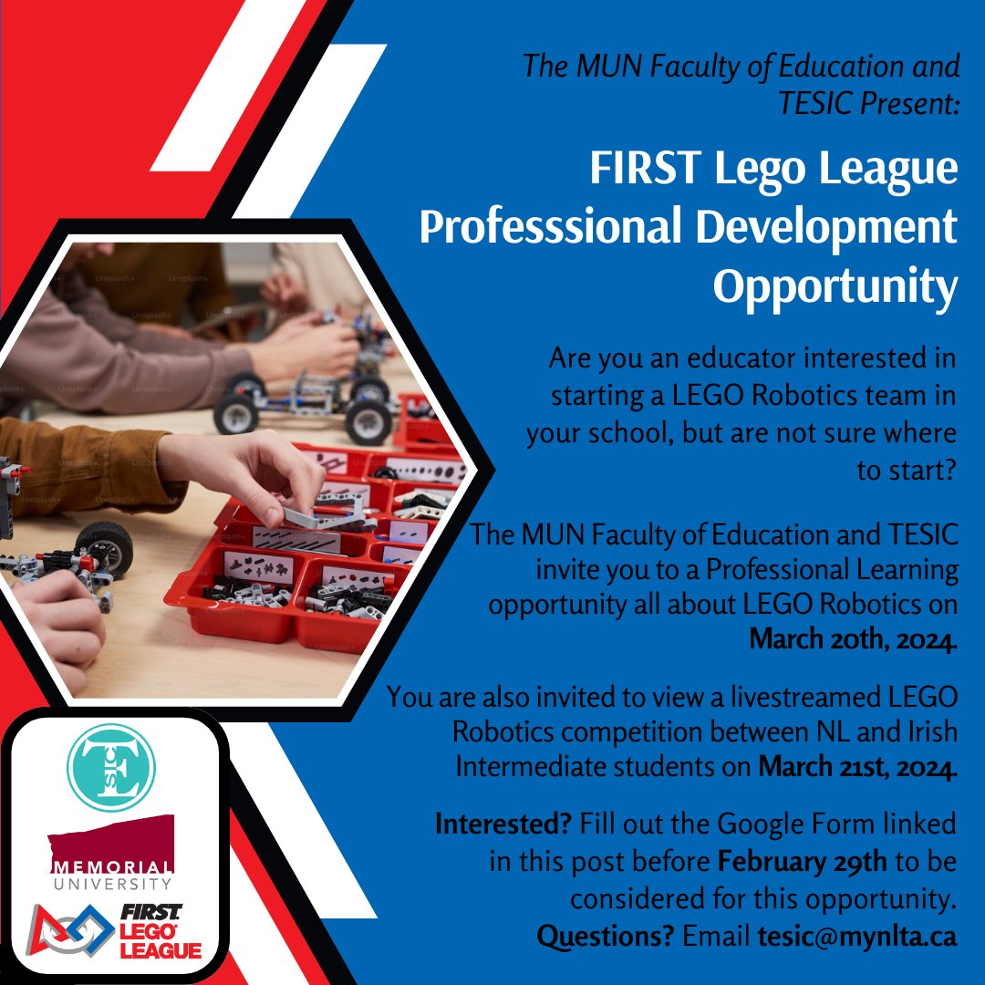 Interested in some PL on Lego Robotics? Check out our event posters to learn more about it. forms.gle/txRovwaBq14piJ… @NLSchoolsCA @firstlegoleague @MUNEducation