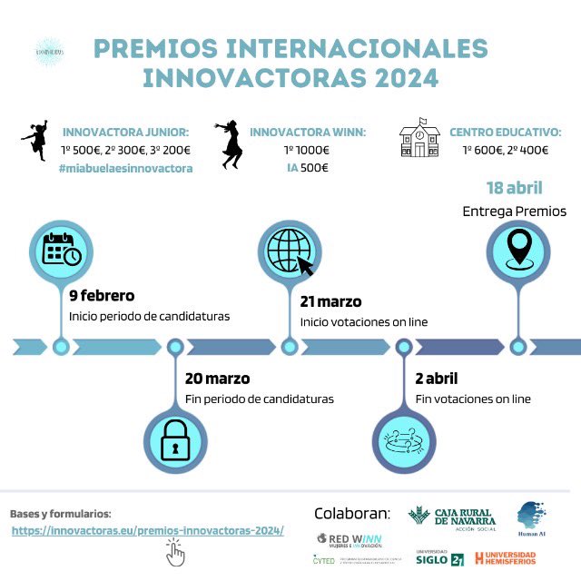 📢Aún queda tiempo para presentarte a los premios #Innovactoras2024
<a href="/laredwinn/">@LaRedWinn</a> #Junior #centroeducativo #IA y 👵 #miabuelaesinnovactora  #Innovacion #STEAM #STEM
