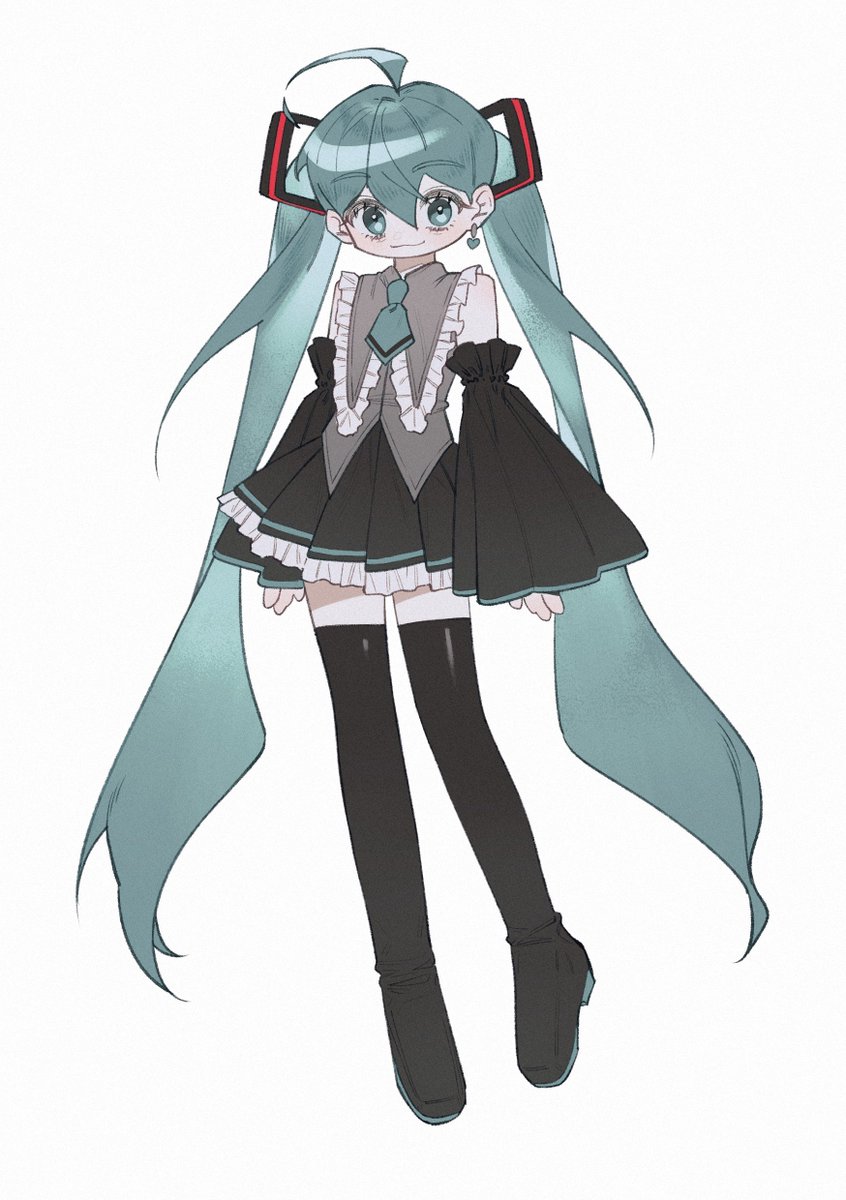 hatsune miku 1girl solo skirt twintails long hair detached sleeves thighhighs  illustration images