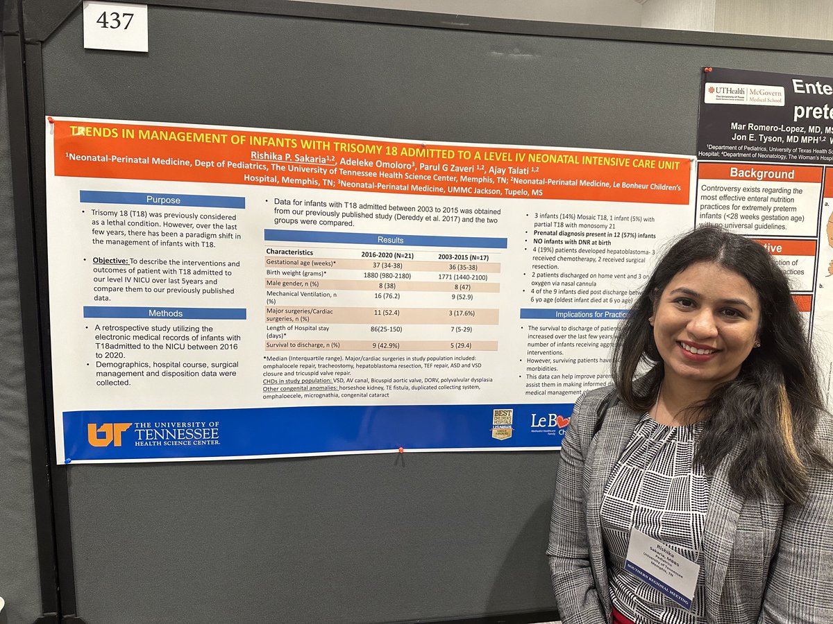 #SSPR2024 ⁦<a href="/RishikaSakaria/">Rishika Sakaria, MD</a>⁩ ⁦<a href="/UTHSCnicu/">UTHSC Neonatology</a>⁩ presenting trends in T18