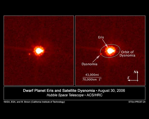 Bora falar sobre o planeta anão Eris?

Eris é o 2° maior e o mais massivo planeta anão do sistema solar. Dysnomia, seu único satélite, e Eris encontram-se em rotação síncrona (~ 16 dias) devido aos efeitos de maré no sistema.
O anúncio de sua descoberta ocorreu em meados de 2005.