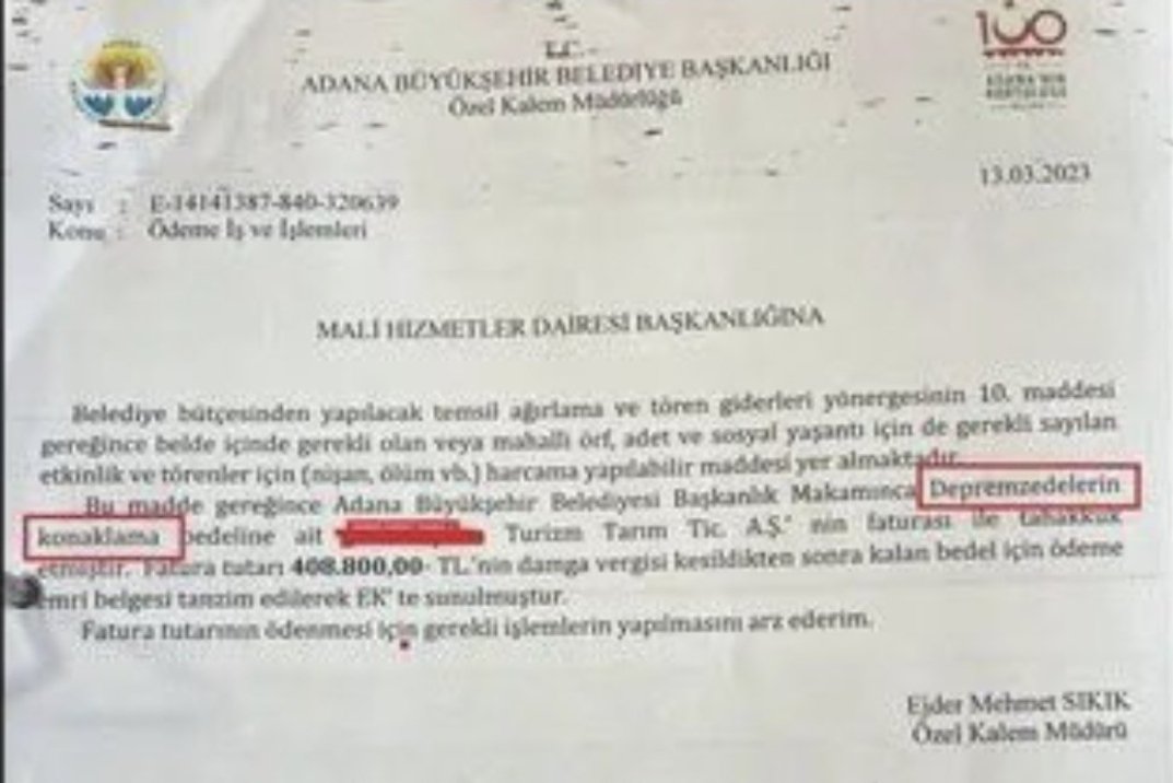 İşte belgesi!

6 Şubat depreminden sonra
millet can derdindeyken
CHP'li Engin Altay, 
Akif Hamzaçebi, 
Gökçe Gökçen, 
Levent Gök, 
Engin Özkoç ve 
bir grup CHP'li
Adana'da kaldıkları beş yıldızlı otelin masraflarını
depremzedelere ayrılan konaklama bütçesinden karşılatmışlar.