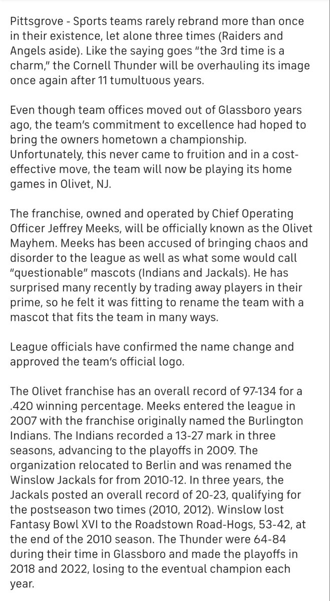 Mayhem_Olivet's tweet photo. Press release from @PROFBLeague HQ.
#PrepareForMayhem https://t.co/Y8BFYMBQ6K