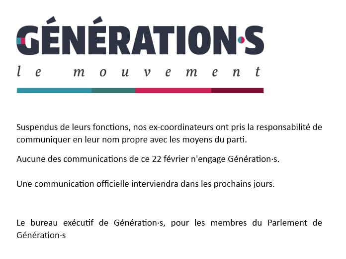 Communiqué du bureau exécutif de <a href="/GenerationsMvt/">Génération·s</a>.