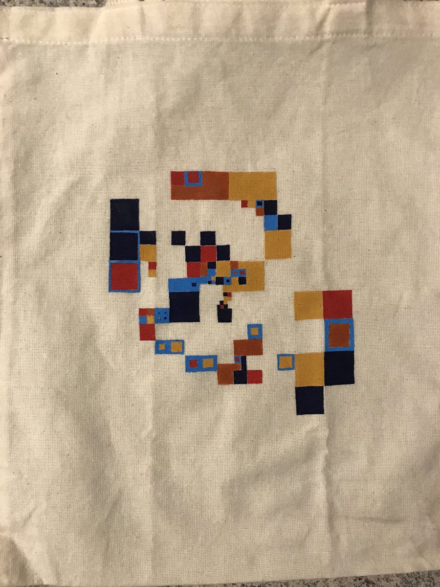 code2pixels_'s tweet image. Got this amazing gift based on my &quot;Recursive Rects&quot; generative collection 😍😍😍

Hand painted on a cloth bag ❤️