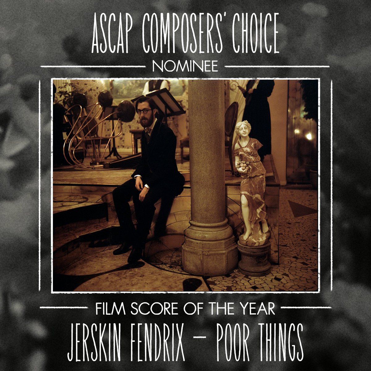 Delighted! #PoorThings composer Jerskin Fendrix has been nominated for <a href="/ASCAP/">ASCAP</a>'s Composers' Choice FILM SCORE OF THE YEAR Award 🍸✨