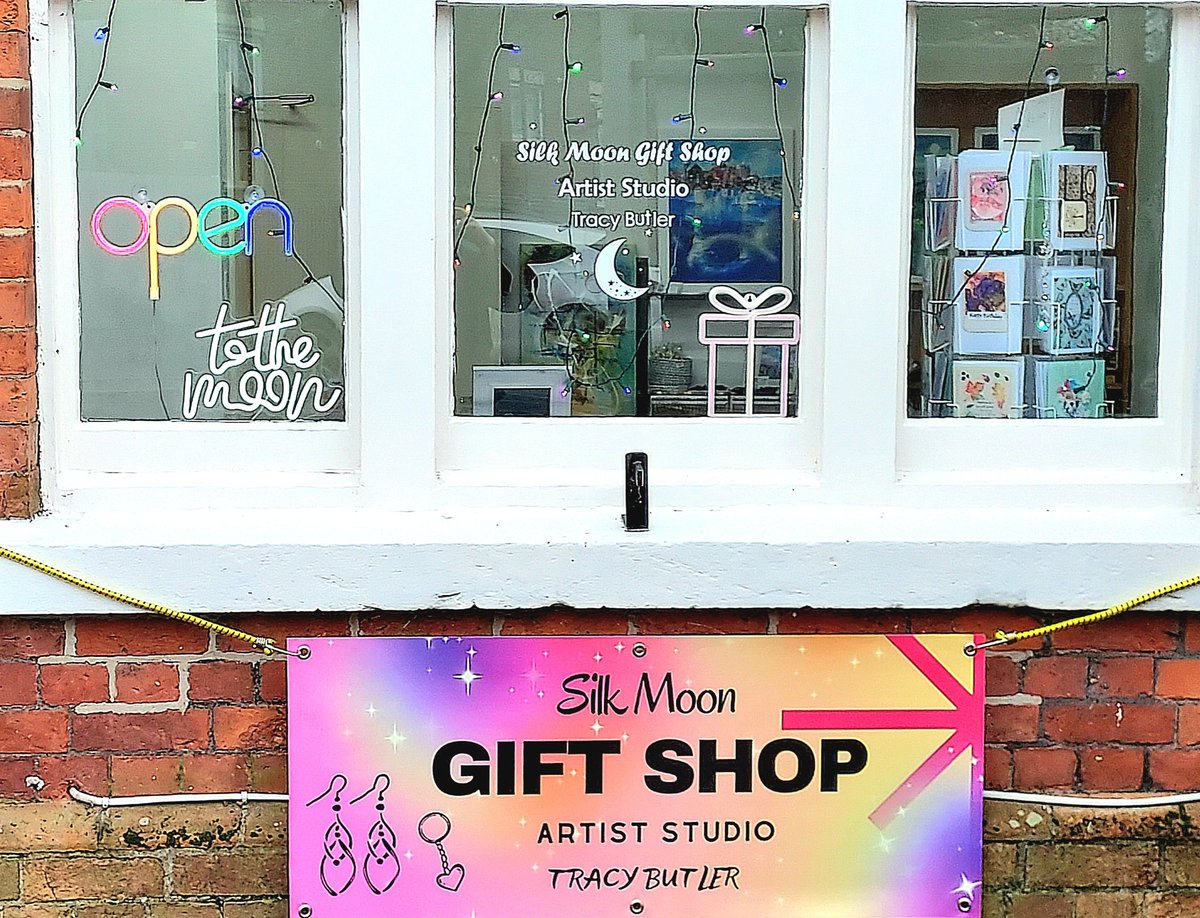 Store front window Silk Moon Gift Shop 🎁 & Artist Studio Hinckley Leicestershire artist Tracy Butler ♥️ the shop is the unit of The Frame Game Framers I am down a little corridor on the right ✅️ a warm welcome, and coffee ☕️ can be made available.