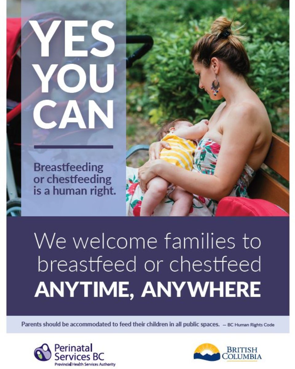 #BreastfeedingInPublicDay is observed on Feb 22 in some countries, and we’re happy to promote! DYK breastfeeding/chestfeeding is a human right, protected by the BC Human Rights Code? Learn how to welcome families to breastfeed/chestfeed anytime, anywhere: ow.ly/vILI50QGT54