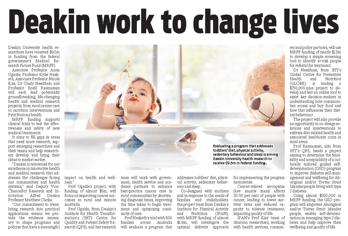 Institute for Health Transformation (@iht_deakin) on Twitter photo In the <a href="/geelongaddy/">Geelong Advertiser</a> today, <a href="/Deakin/">Deakin University</a> health researchers have received $9.5m in funding from the Federal Government’s Medical Research Future Fund (#MRFF). <a href="/AnnaUgalde_/">Anna Ugalde</a> <a href="/DrCindyNeedham/">Cindy Needham</a> <a href="/BodilRasmussen4/">Bodil Rasmussen</a>
Read more about IHT’s $6.1m MRFF funded research deakin.au/3OEAvUb In the <a href="/geelongaddy/">Geelong Advertiser</a> today, <a href="/Deakin/">Deakin University</a> health researchers have received $9.5m in funding from the Federal Government’s Medical Research Future Fund (#MRFF). <a href="/AnnaUgalde_/">Anna Ugalde</a> <a href="/DrCindyNeedham/">Cindy Needham</a> <a href="/BodilRasmussen4/">Bodil Rasmussen</a>
Read more about IHT’s $6.1m MRFF funded research deakin.au/3OEAvUb