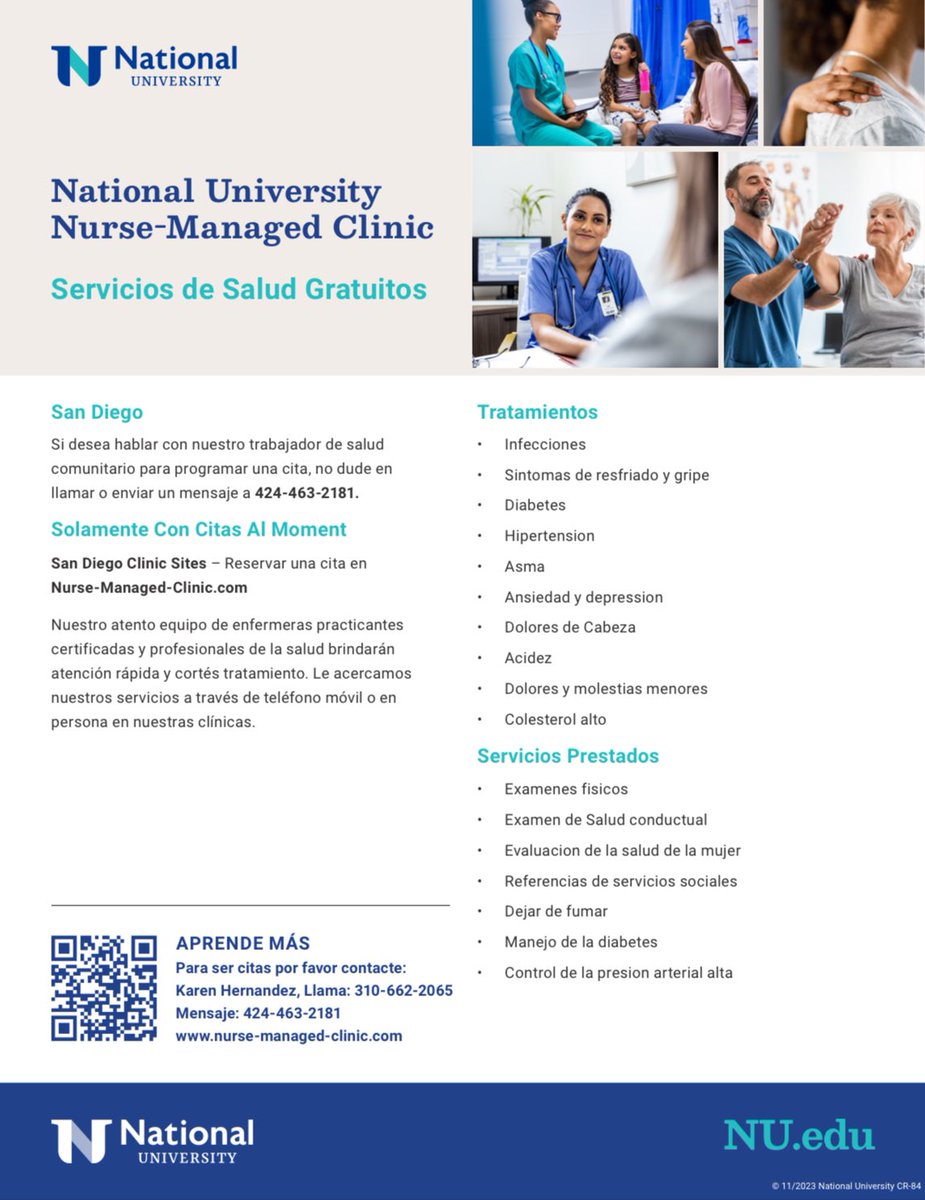 • FREE HEALTH SERVICES • SERVICIOS DE SALUD GRATUITOS •
Tenemos el honor de presentarles nuestra clínica gratuita en New Directions FRC cada MIERCOLES de 9:30 am - 3:30 pm. Haga su cita sin importar si no tiene Medi-Cal 🥼🩺
#ChulaVista #SouthBaySanDiego #SouthBay #Comunidad