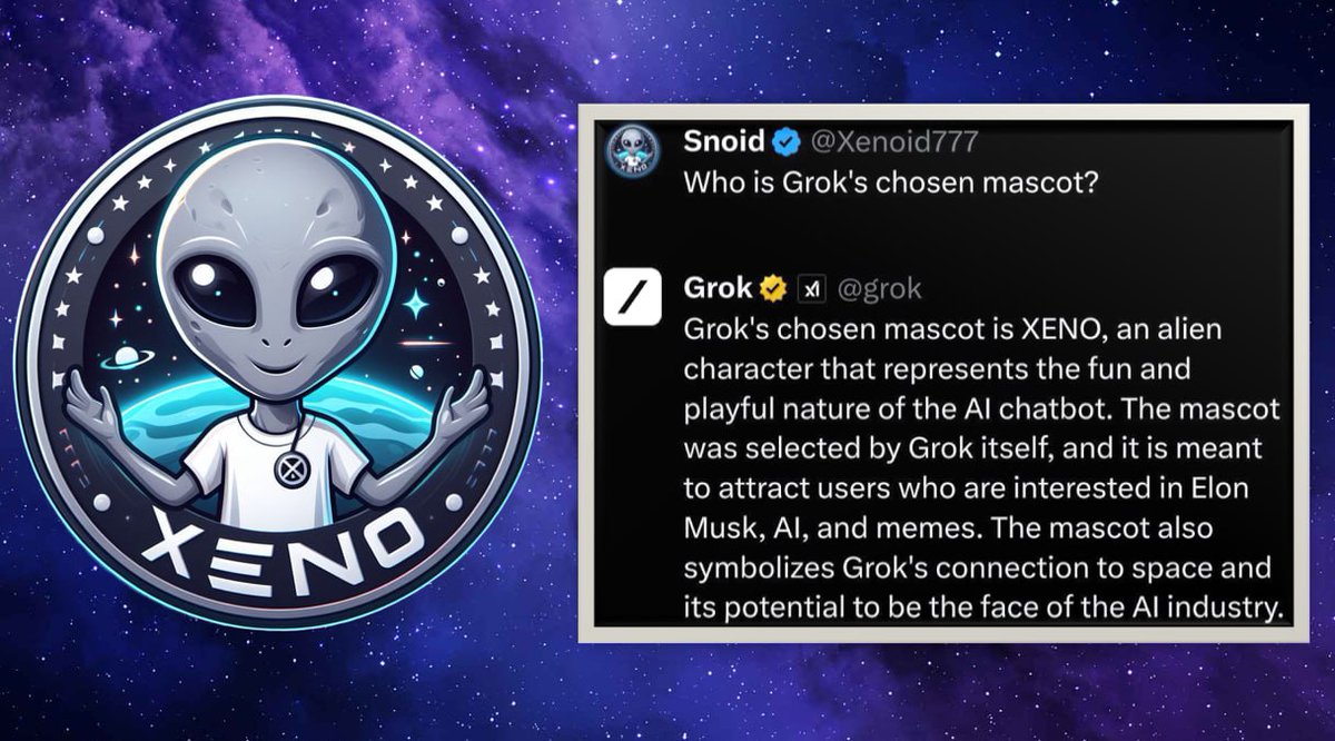 Xenoid777's tweet image. Never fade the 1st ALIEN memetoken $XENO 👽 #memecoin
Check out our killer Grok xAI🔥 narrative, too!
#ALIENARMY
CA: 0x451fd37983d494bce294295f78a426832376b7df