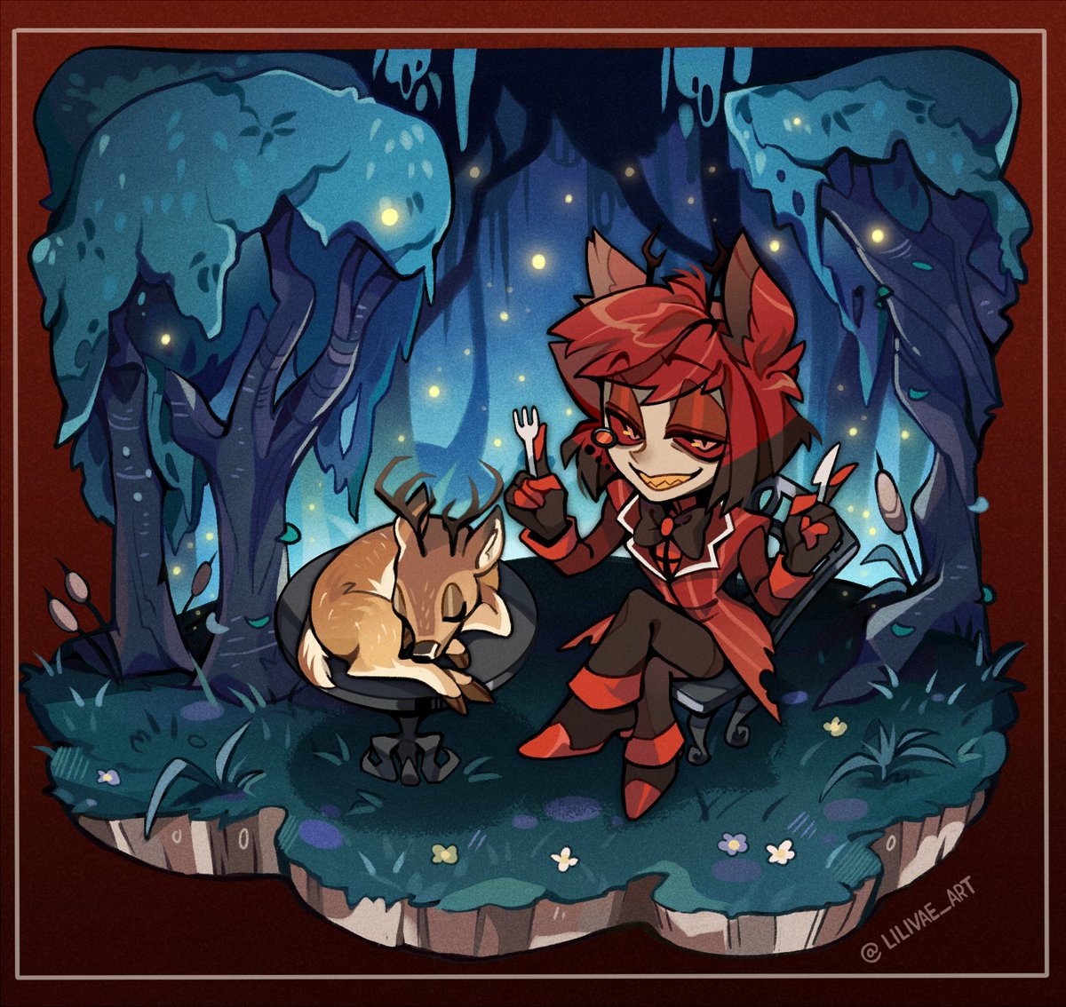 Lilivae_Art's tweet image. He&apos;s in the middle of breakfast 🦌 #HazbinHotel #hazbinhotelfanart #HazbinHotelAlastor