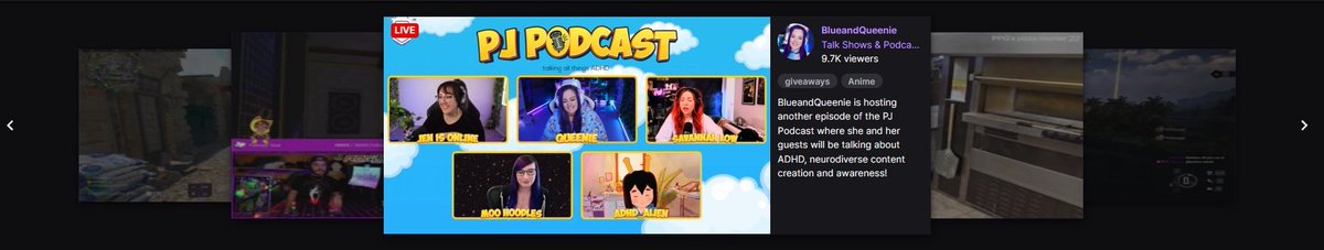 🥹🥹🥹Look at how cute we looked on the front page of @Twitch today! 🩷Thank you @QueenieandBlue for inviting me to participate in your awesome podcast with other wonderful women, @Moohoodles , @ADHD_Alien , and @savplaysgames🩷 We talked about our experiences with ADHD, and…