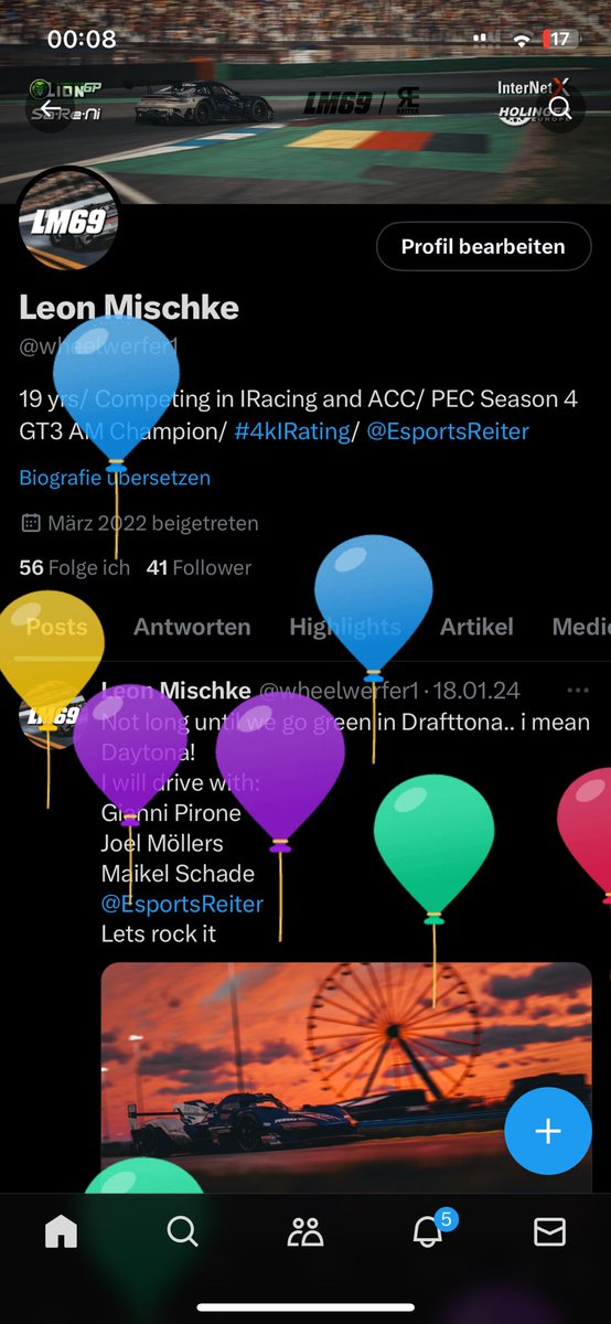 Happy to be 1 year further into my life. And happy to be drive with Gianni pirone Bathurst 12h for Reiter Engineering esports.