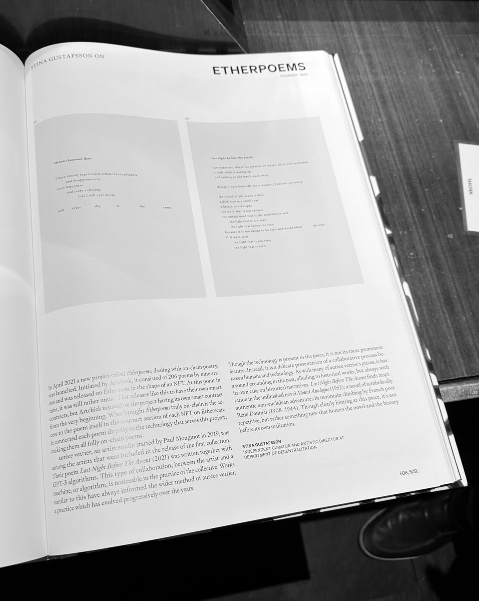 aurecevettier's tweet photo. Our poems, part of @etherpoems_ (2021), are featured in the latest ON NFTs @TASCHEN book curated by @robertalice_21. So magical to meet friends like @aljaparis @miminguyenmimi @pointline_ @operator_______ @yaoeo @VetroEditions and so many others at the book launch 💫 https://t.co/fmfdXRXoGk