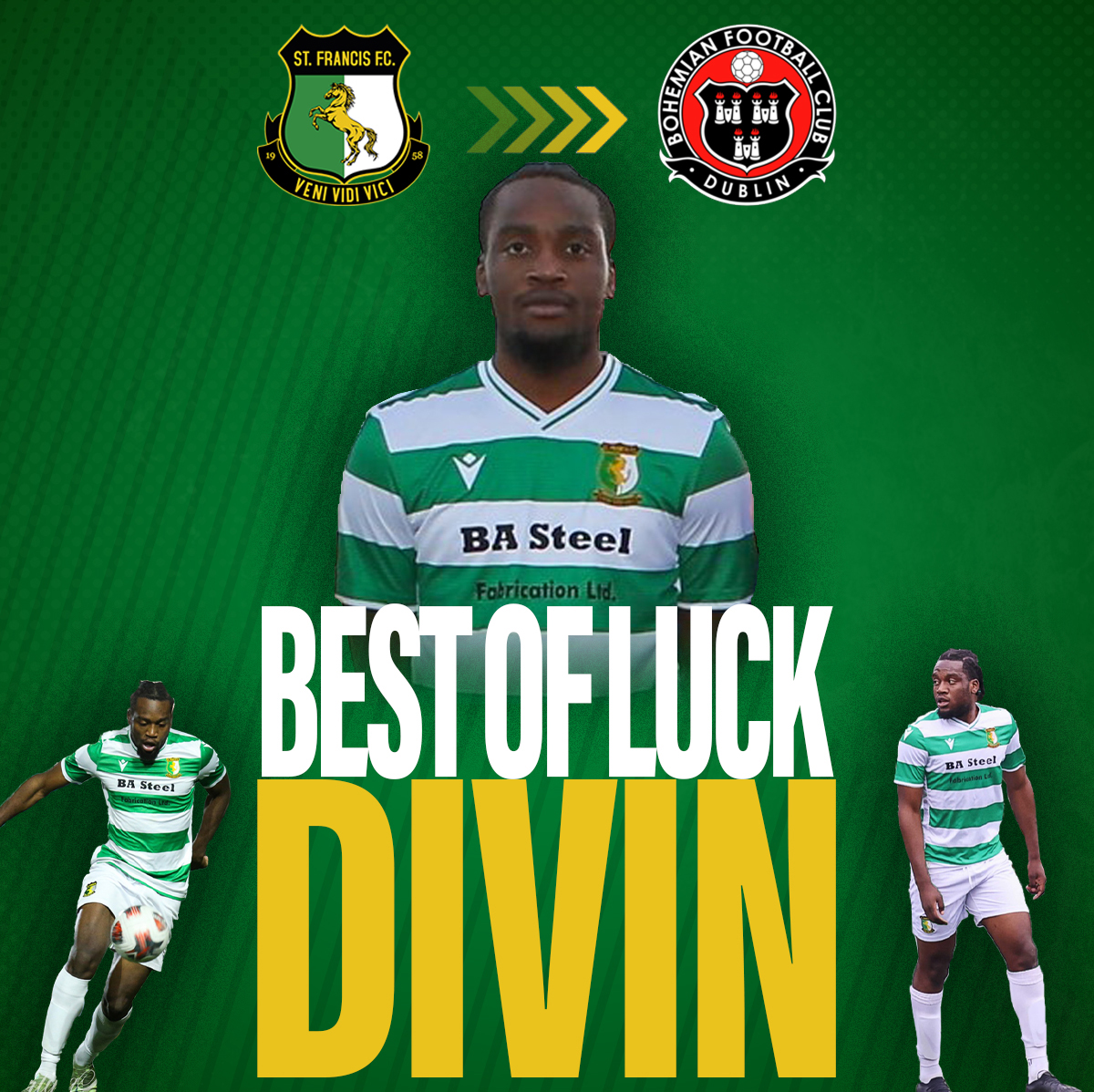 Congratulations to senior player Divin Isamala for signing his first professional contract with @bfcdublin stfrancisfc1958.ie/your-club/club…