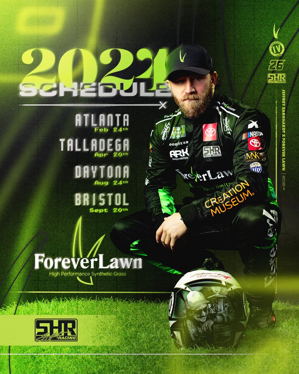 The first @foreverlawninc weekend of the season is here, and it won't be the last! @jearnhardt1 and the #BlackAndGreenGrassMachine will return for three more races together in 2024. Time to #HaulGrass, @TeamFLRacing! #TeamToyota | #RAPTOR250 | #ForeverLawn