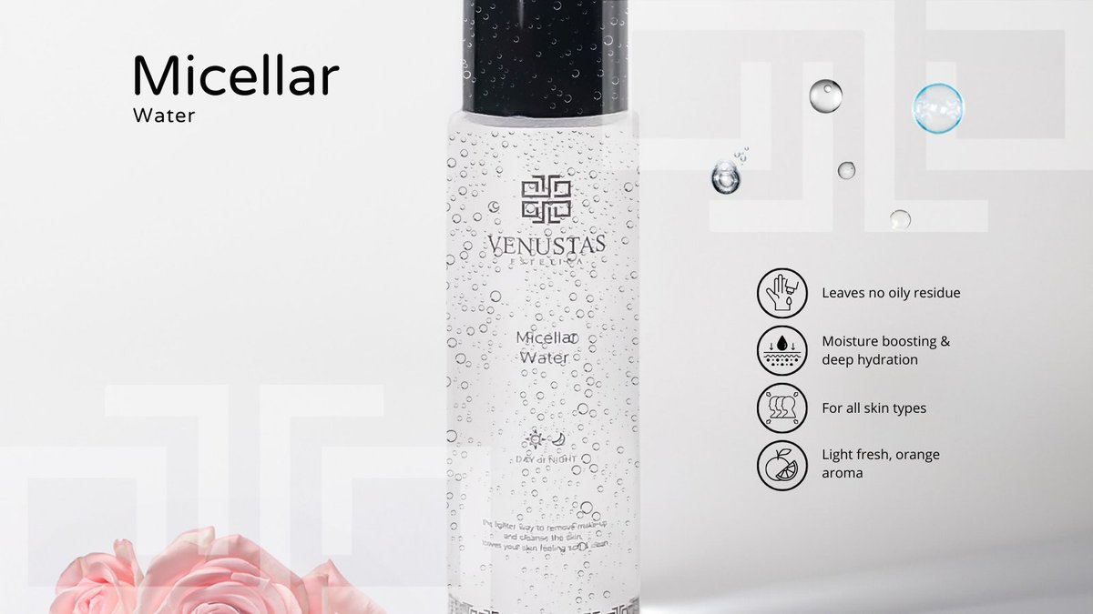 Experience the gentle touch of Micellar water: nourishing, soft, and never drying. The purity of each drop as it effortlessly removes impurities, leaving behind a dewy, hydrated skin. Embrace the beauty of clean, refreshed skin without compromise. #venustasmicellar