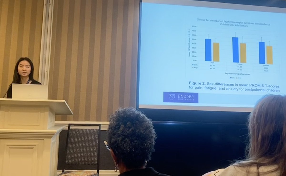 DrJinbingBai's tweet image. #ProudEmory Our junior student lab member Claire Gong presented our finding of #sex &amp;amp; #puberty on psychoneurological symptoms in peds w solid tumors vs controls. Pubertal girls 👧 needs more help with symptom mgmt. @emorycollege @EmoryNursing @childrensatl @EmoryHealthLibr