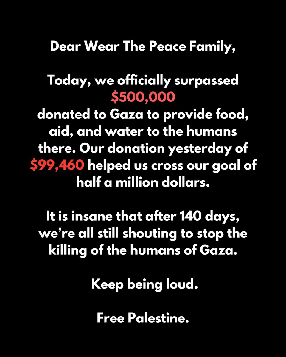 WearThePeace (@wearthepeaceco) on Twitter photo Our next goal is a million 🍉 This is a collective effort and we are so thankful for you all and at the same time heart shattered that we even have to do this.
This time we’ve decided to donate to three different charities to spotlight their amazing work.
1. <a href="/PiousProjects/">Pious Projects</a> - Our next goal is a million 🍉 This is a collective effort and we are so thankful for you all and at the same time heart shattered that we even have to do this.
This time we’ve decided to donate to three different charities to spotlight their amazing work.
1. <a href="/PiousProjects/">Pious Projects</a> -