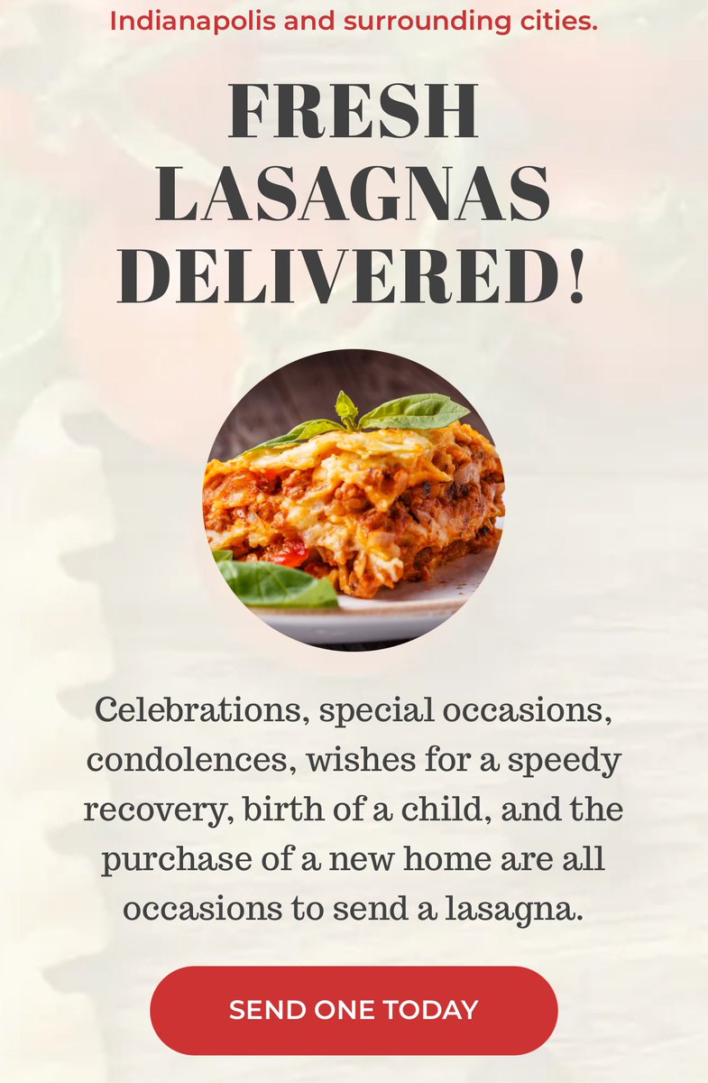 PROMOTION TIME! My mother is kicking so much ass, & I want people to know about Send a Friend Lasagna. Choose from a variety of options, including the Chicken Parmesan Lasagna! Delivery is in the Indianapolis Metro area, & I hope like this one, your lasagna bring a smile ❤️