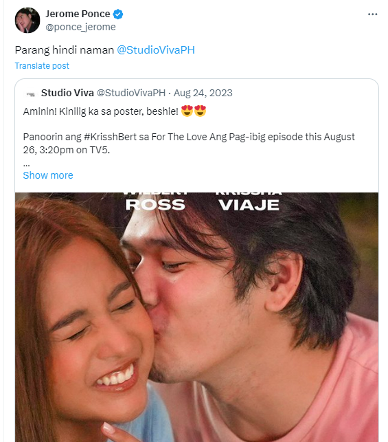 StudioVivaPH's tweet photo. Grabe naman po manghalukat ng post ang Jerome Ponce. The design is nagseselos, ah? Hahaha! 

#FTLAngPagIbig 
#StudioViva 
#VivaOne https://t.co/mRYjpwrwQ5