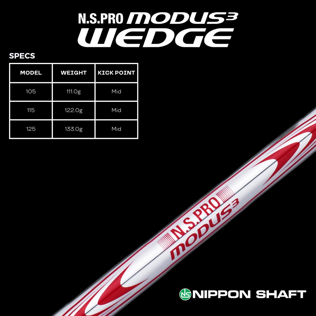 The N.S.PRO MODUS³ WEDGE shaft offers first class short game performance. Our proprietary Multi Shape Adjustment (MSA) technology provides high-level stability & balance while our Multi Heat Treatment (MHT) delivers tour-preferred playability, feel & consistency.