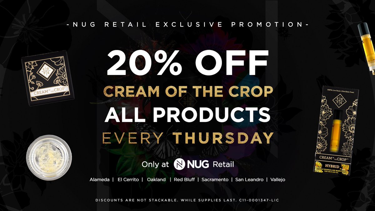 Cream of the crop!!! Every Thursday 20% off don’t miss out on this special deal 🔥💨