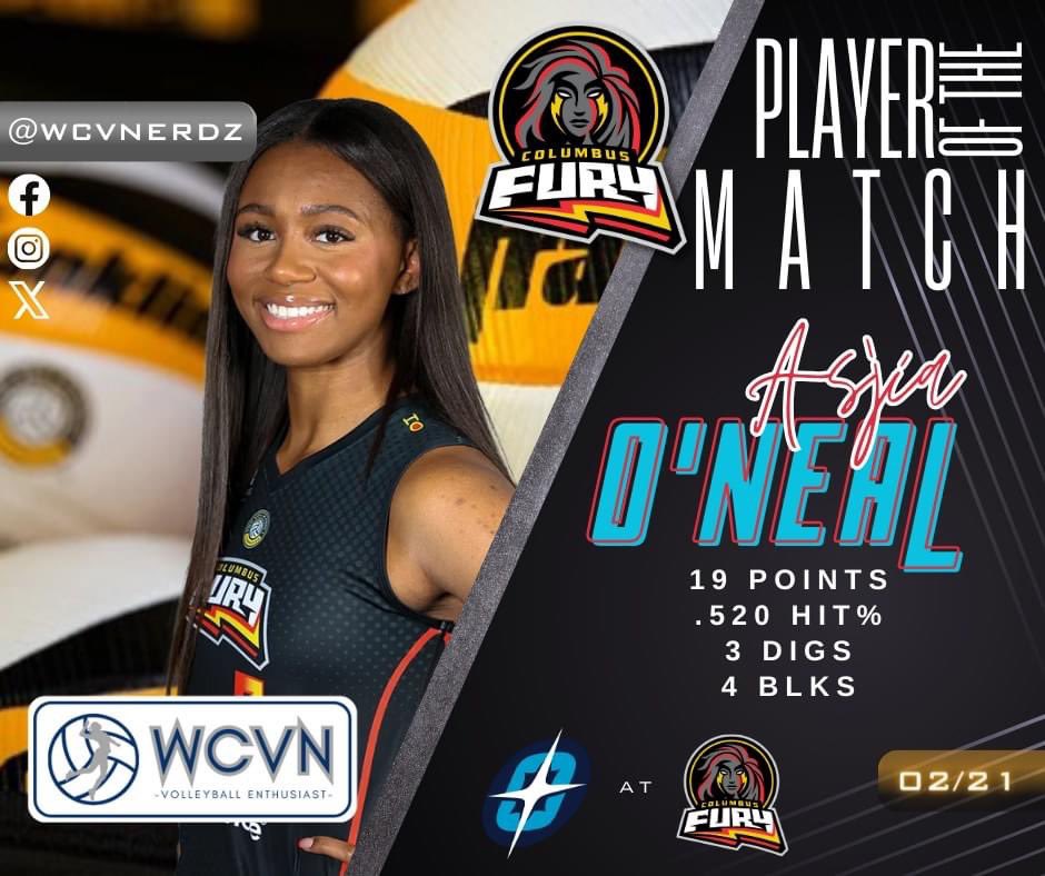 The competition at @RealProVB is heating up and getting stronger match by match! The winless @ColumbusFury took down the #3 team in the league @OmahaSupernovas in a dominant 4 set match! Congrats to the WCVN Committee Player of the Match from the FURY: @asjiaoneal