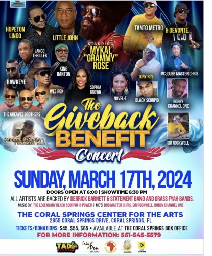 The Giveback Benefit Concert is aimed to raise funds for various charities.. come out and support on Sunday, March 17th! #jangothriller will be there! <a href="/JangoThriller/">Jango Thriller</a> 
Coral Springs Center for the Arts Online Ticket Office | The Give Back Benefit Concert (evenue.net)