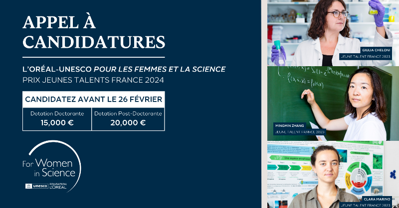 4womeninscience's tweet photo. Comme chaque année depuis 2007, @FondationLOreal et l’@UNESCO récompensent des femmes dans le monde entier pour la qualité de leurs travaux de recherche dans les domaines scientifiques 👩‍🔬

Candidatez avant le 26 février pour le Prix Jeunes Talents France 2024! 👇 #FWIS2024
