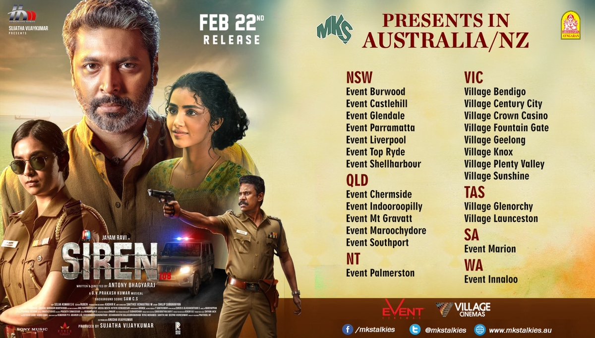 #Siren Now Showing at the cinemas @sydtamilmovies @PerthTamilMovie @forumfilms @Ayngaran_offl @actor_jayamravi @RedGiantMovies_ @antonybhagyaraj @mksspices @MksFood