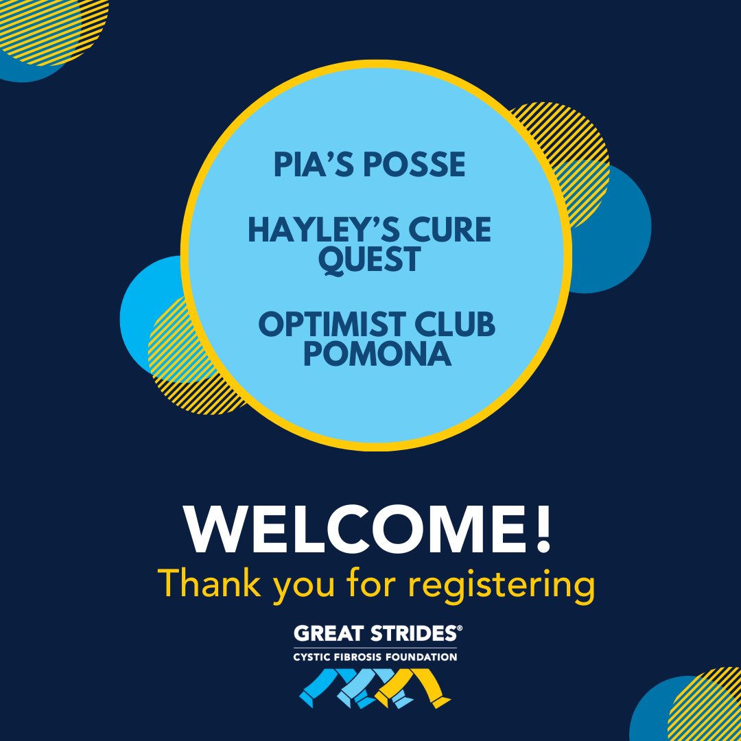 A BIG welcome to the teams that registered for one of our Great Strides walks last week! Walk with them in less than 3 months by registering as an individual walker or creating a team. 👟 we are stronger together! 💪 Find a walk site near you: fightcf.cff.org/site/SPageServ…