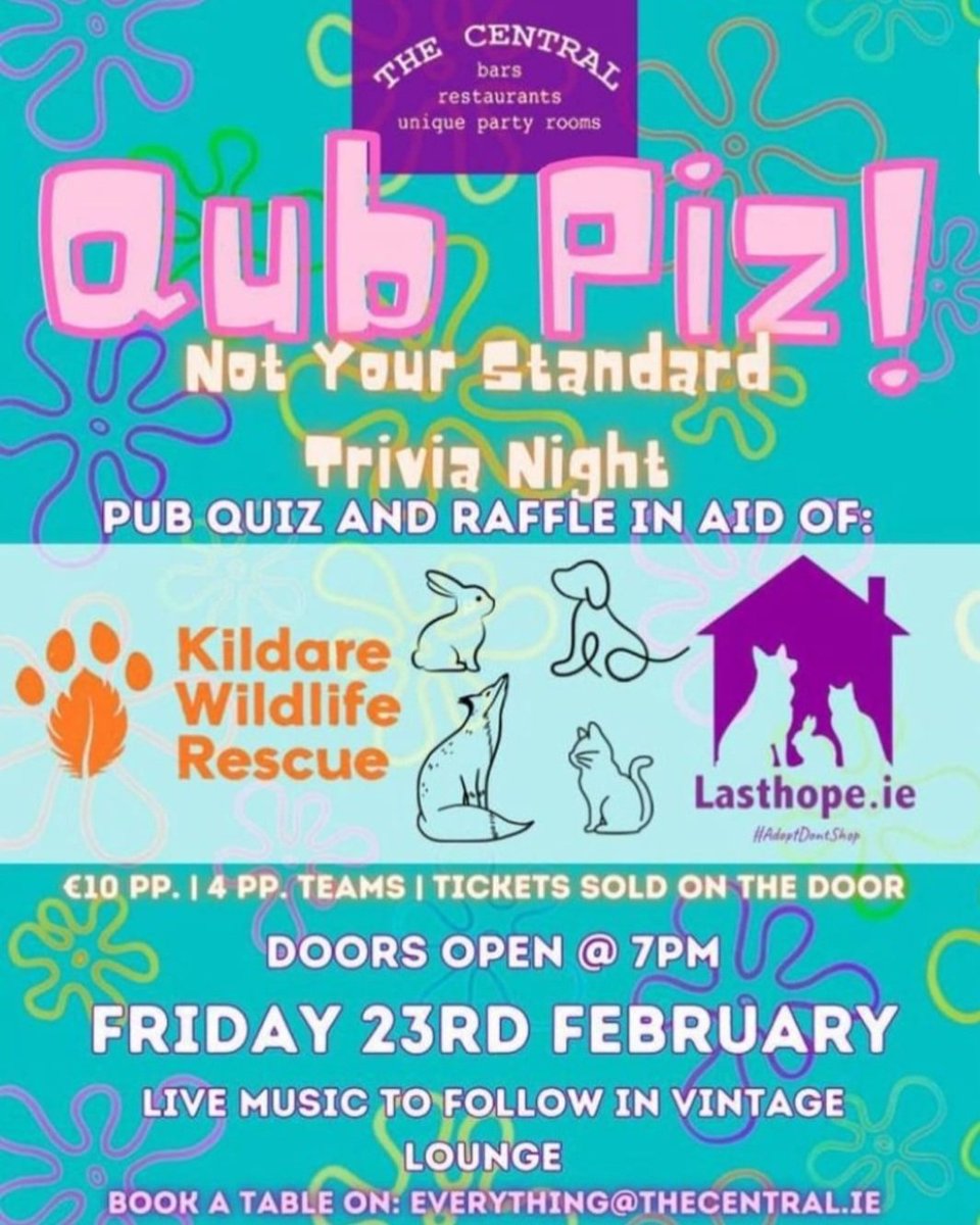 Show your support for @WildlifeKildare and join their fund raising quiz in @TheCentralNavan this Friday. All welcome!