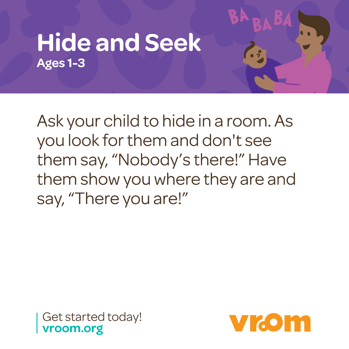 joinvroom's tweet photo. Even the most routine games can help build your kiddo’s brain to be strong! 🧠💪
This #VroomTip turns “hide and seek” into "chat and brain build!” https://t.co/cDbG3ClvN1