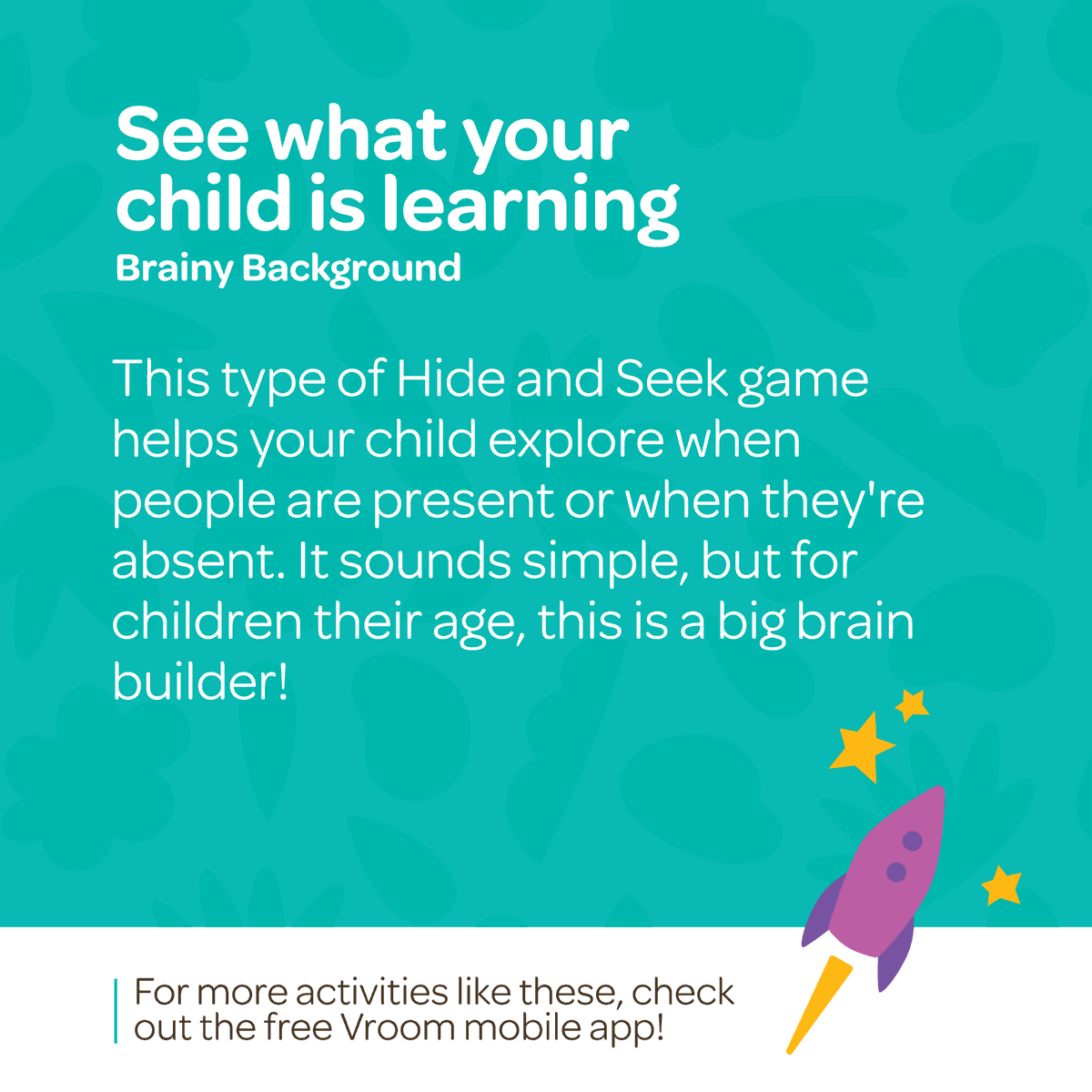 joinvroom's tweet photo. Even the most routine games can help build your kiddo’s brain to be strong! 🧠💪
This #VroomTip turns “hide and seek” into "chat and brain build!” https://t.co/cDbG3ClvN1