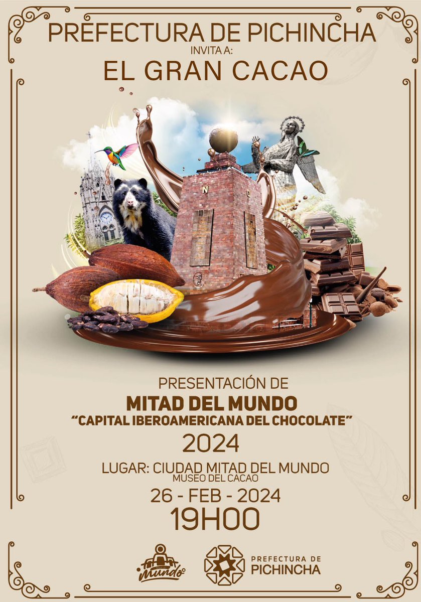 GranCacao's tweet photo. Excelente noticia, @PichinchaGob y La Ciudad Mitad del Mundo obtuvieron la nominación a “Capital
Iberoamericana del Chocolate” y la declaratoria será este lunes! 
Felicitaciones @PaolaPabonC por el logro  
#cacaofinodearoma
#consumelocal https://t.co/g4zh7oRwWc