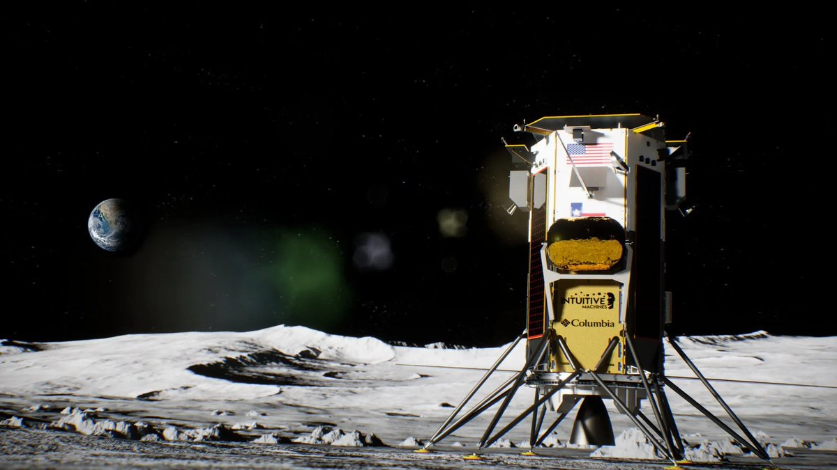 Space360HQ's tweet photo. Your package was successfully delivered… to the Moon! 📦

@Int_Machines' uncrewed lunar lander successfully landed at 6:23 pm ET, carrying six @NASA instruments to the Moon’s surface. These instruments will help us pave the way for future human and robotic #Artemis missions! https://t.co/wkIsXBmF6V